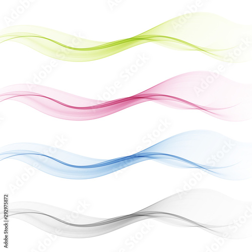 Set of abstract color wave smoke transparent blue pink green wavy design