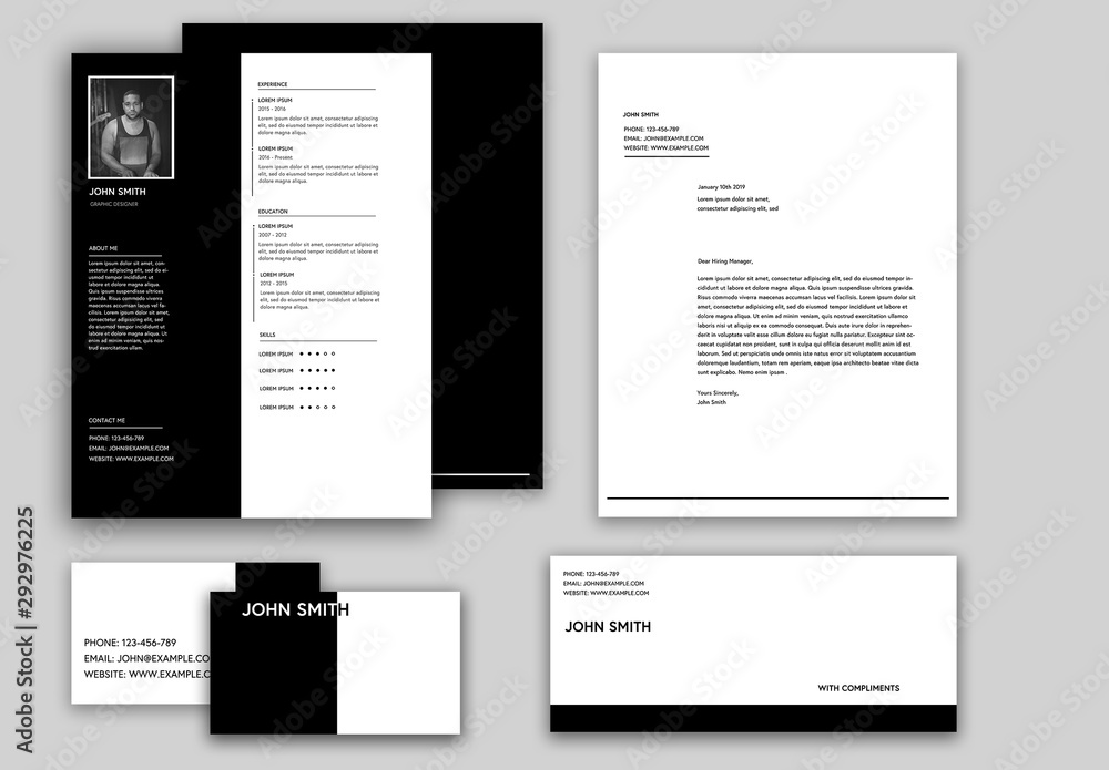 black-and-white-resume-set-stock-template-adobe-stock