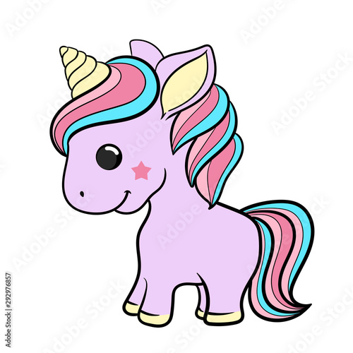 Unicorn vector icon isolated white. Horse sticker  patch badge. Magic cartoon fantasy cute animal. Rainbow hair. Dream symbol. Design for children