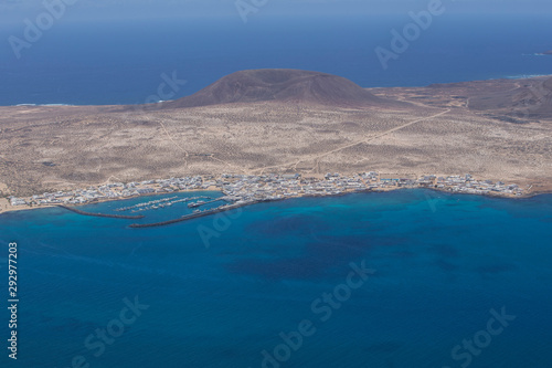 Scenery of Lanzarote - panoramic view of La Graciosa island view from Mirador del Rio. Canary islands