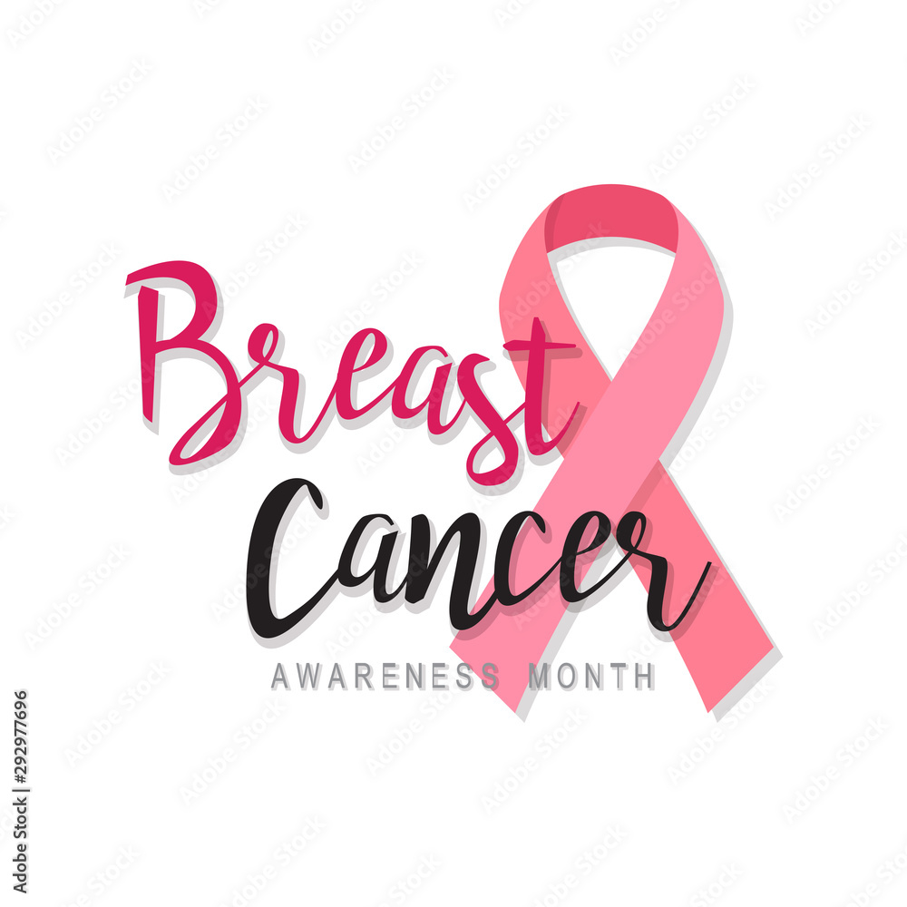 Pink breast cancer awareness ribbon with lettering Pink breast cancer awareness ribbon with lettering