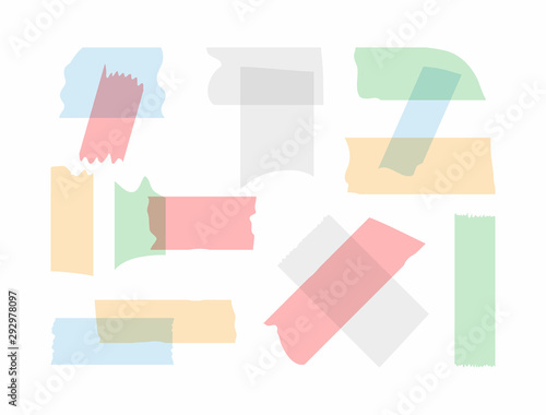 Set of torn pieces of colored adhesive tape. Vector illustration.