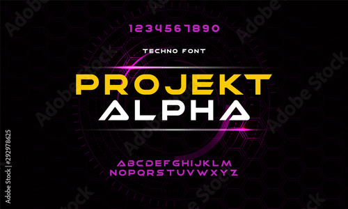 Abstract technology space font and alphabet. techno effect fonts designs. Typography digital sci-fi concept. vector illustration