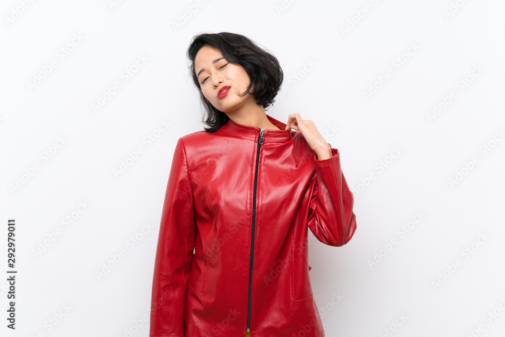 Asian young woman over isolated white background with tired and sick expression Asian young woman over isolated white background with tired and sick expression