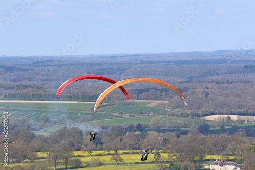 Paragliders flying at Combe Gibbet, England