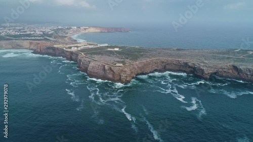 Aerial around view of the Sagres Fortress on cape in Algarve, Portugal, 4k