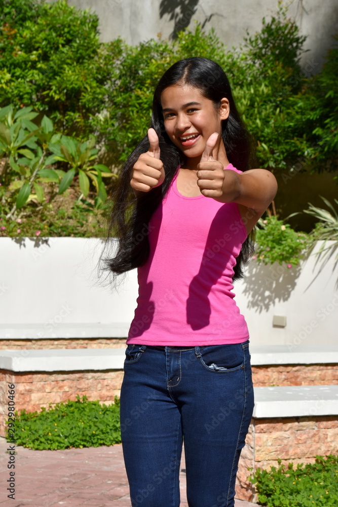 Beautiful Minority Teenager Girl With Thumbs Up Beautiful Minority Teenager Girl With Thumbs Up
