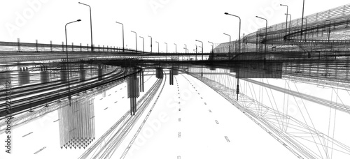 Fotografie The BIM model of the object of transport infrastructure of wireframe view