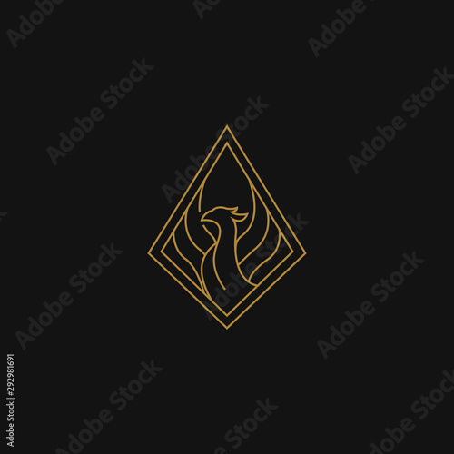 Phoenix minimalist one line logo - Single continuous line drawing of flame phoenix bird for corporate logo identity. Company icon concept from fauna shape. One line draw design illustration