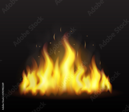 Realistic fire on a transparent background. for danger concept or web design. Flame and red fire