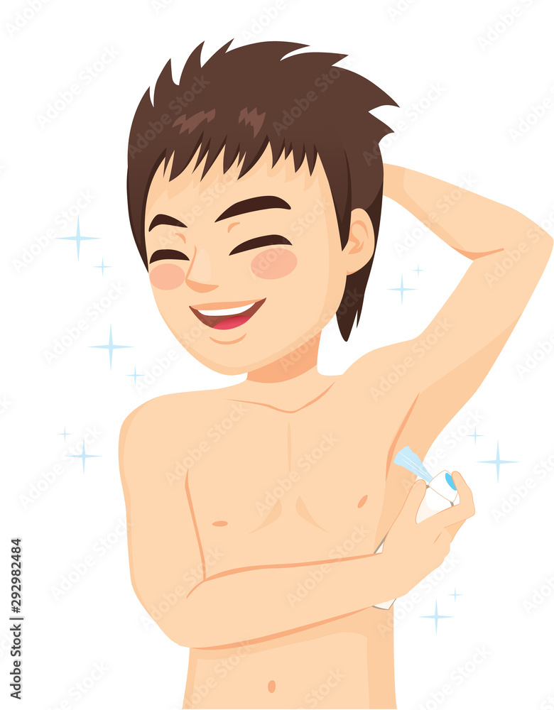 Young teenager man using deodorant on his armpit Young teenager man using deodorant on his armpit
