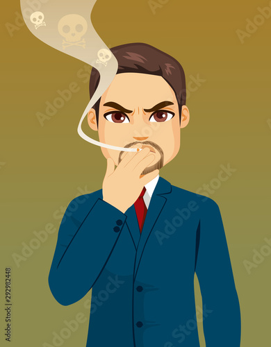 Businessman holding cigarette smoking poisonous drug addiction concept