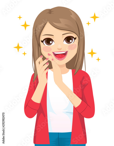 Young teenager woman clapping with both hands applause congratulations concept