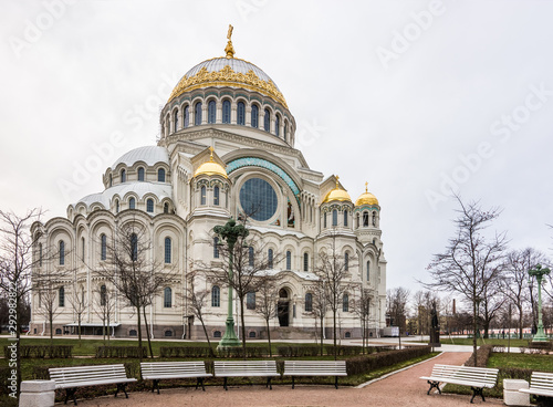 The Naval cathedral of Saint Nicholas in cloudy autumn day. Kronstadt, Russia.