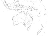 World Map of AUSTRALASIA REGION: Australia, New Guinea, New Zealand, Oceania, Indonesia, Polynesia, Pacific Ocean. Geographic chart with coastline, archipelago, coral reefs & seas, isles & islands.