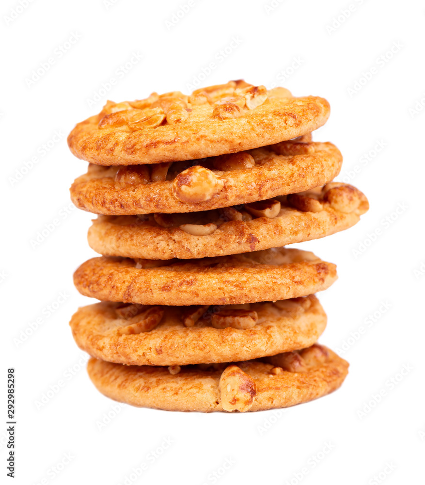 Cookies with peanuts isolated on white background. Cookies with with nuts and caramel. Sweet biscuits. Homemade pastry. Cookies with peanuts isolated on white background. Cookies with with nuts and caramel. Sweet biscuits. Homemade pastry.