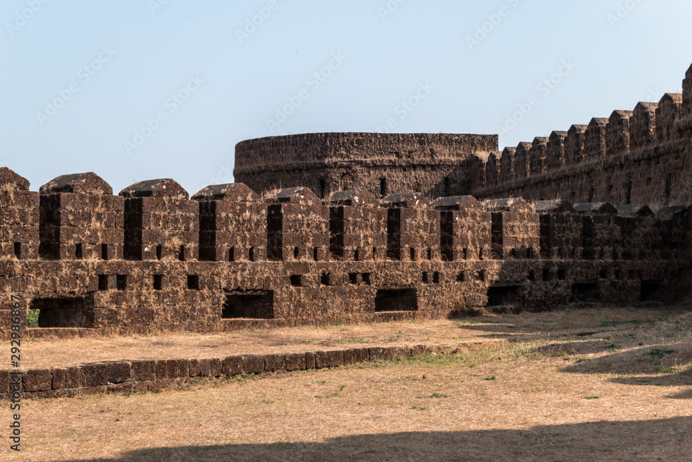 Mirjan Fort. The ruins of an old Portuguese Fort in southern India, in Karnataka. Monument of architecture.