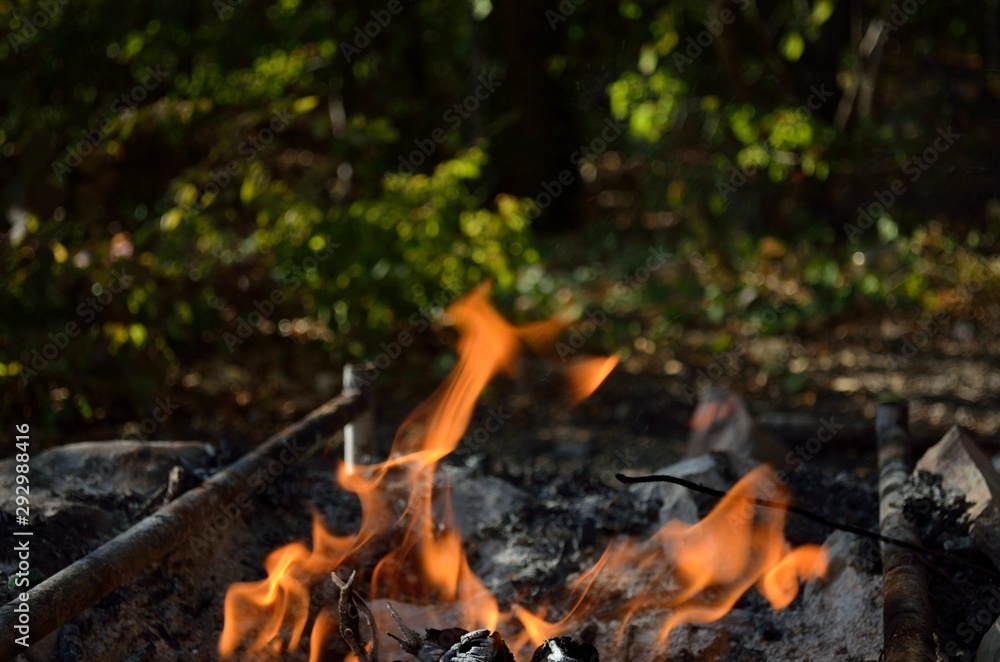 Bonfire, coal and stones in the forest. Bonfire, coal and stones in the forest.