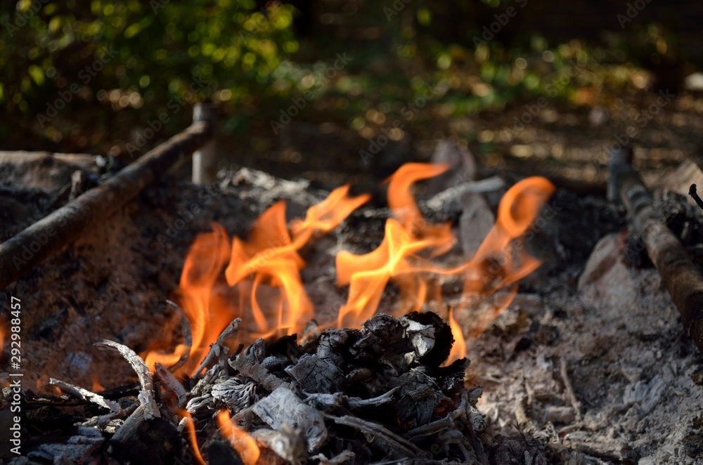 Bonfire, coal and stones in the forest. Bonfire, coal and stones in the forest.