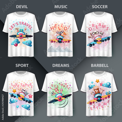 Set cartoon animals travel - cute illustration.