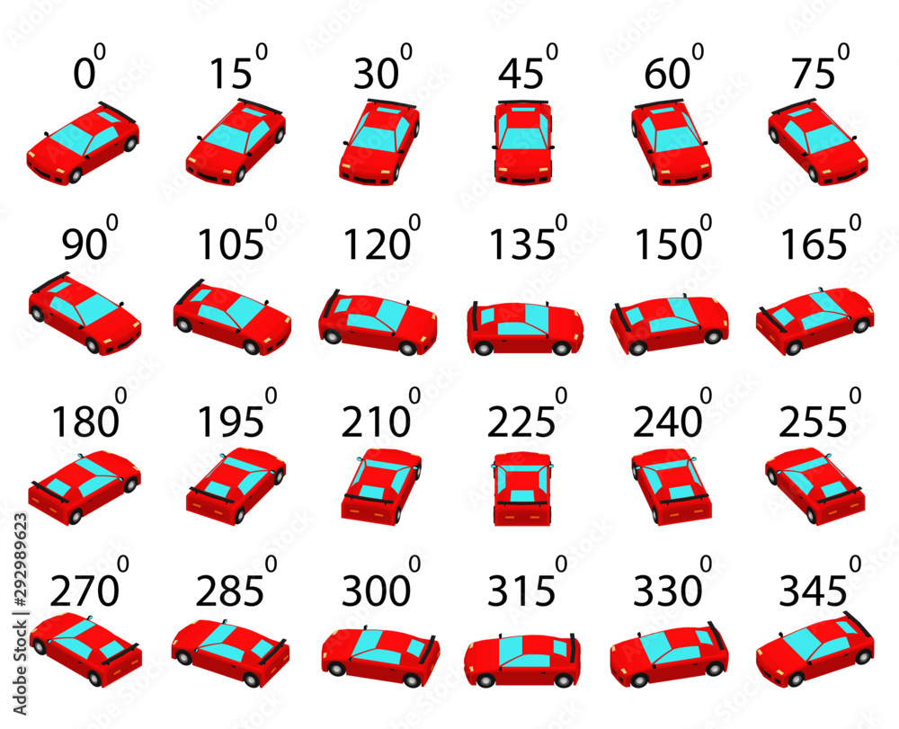 A set of 24 sports cars from different angles. Animation of the rotation of a sports car by 15 degrees. Stock Vector | Adobe Stock A set of 24 sports cars from different angles. Animation of the rotation of a sports car by 15 degrees. Stock Vector | Adobe Stock