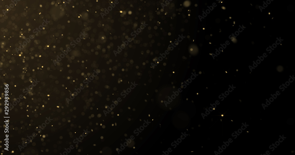Golden glitter rain and gold particles glow with bokeh light. Golden sparks splash, shimmer glow flow on luxury black space background Golden glitter rain and gold particles glow with bokeh light. Golden sparks splash, shimmer glow flow on luxury black space background