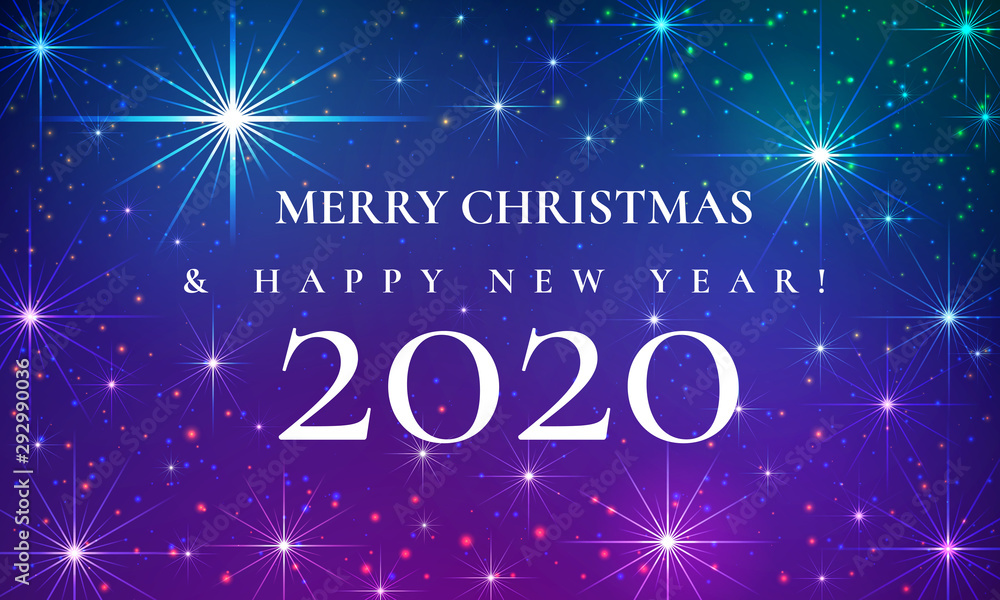 Merry Christmas and Happy New Year 2020 beautiful fairytale greeting card - obrazy, fototapety, plakaty 