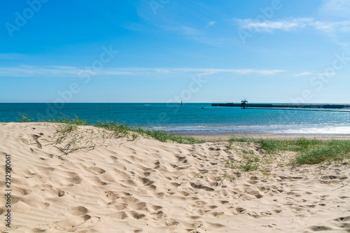 Camber Sands beach in East Sussex, in the village of Camber, UK. The 3 miles stretch is the only sand dune beach in East Sussex. © beataaldridge