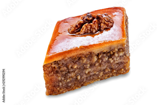 walnut baklava on a white isolated background