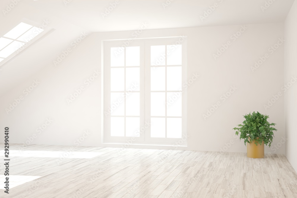 Obraz premium Empty room in white color. Scandinavian interior design. 3D illustration