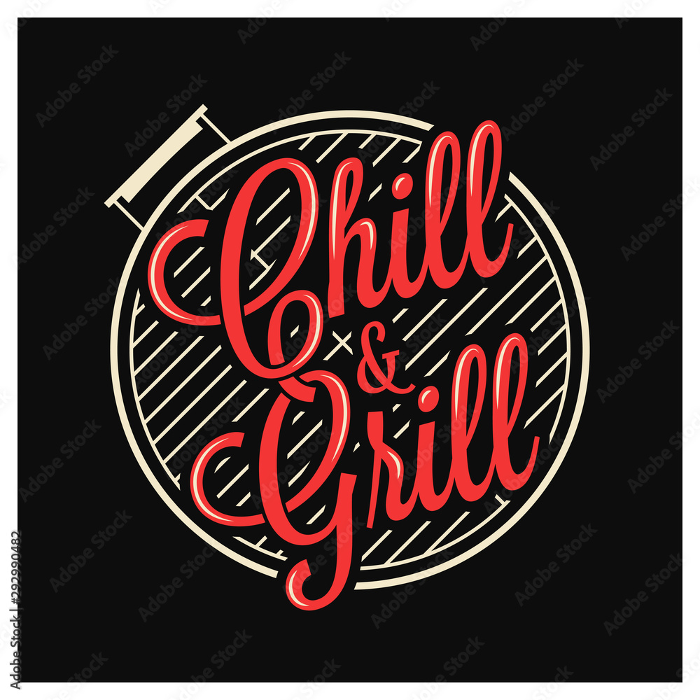Chill and grill lettering. BBQ logo on black Stock Vector Adobe Stock
