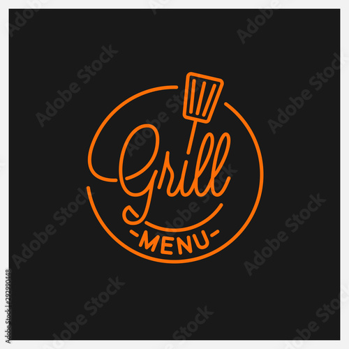 Grill menu logo. Round linear logo of grill tool