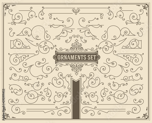 Vintage swirls and scrolls design elements. Flourishes set for retro design, greeting cards, invitations, weddings designs and other. Vector set.