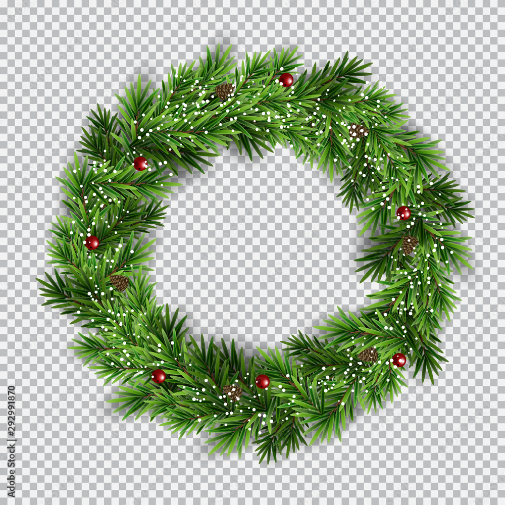 Christmas wreath on transparent background. Vector Illustration - obrazy, fototapety, plakaty 