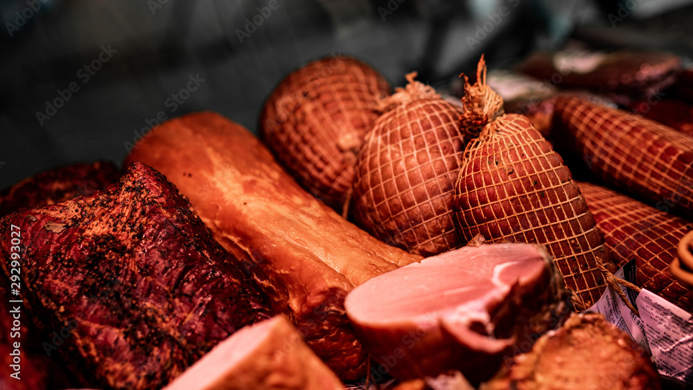 Sklep mięsny- wędliny lada Stock Photo | Adobe Stock