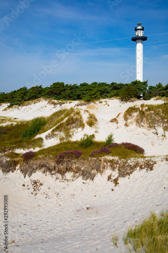 Dueodde Lighthouse, Bornholm, Denmark, dunes at the Baltic Sea photo