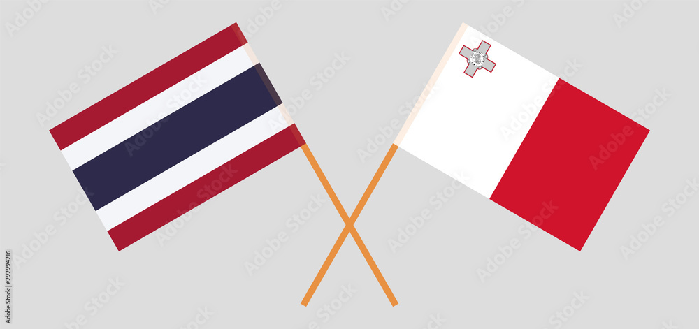 Thailand and Malta. Crossed Thai and Maltese flags