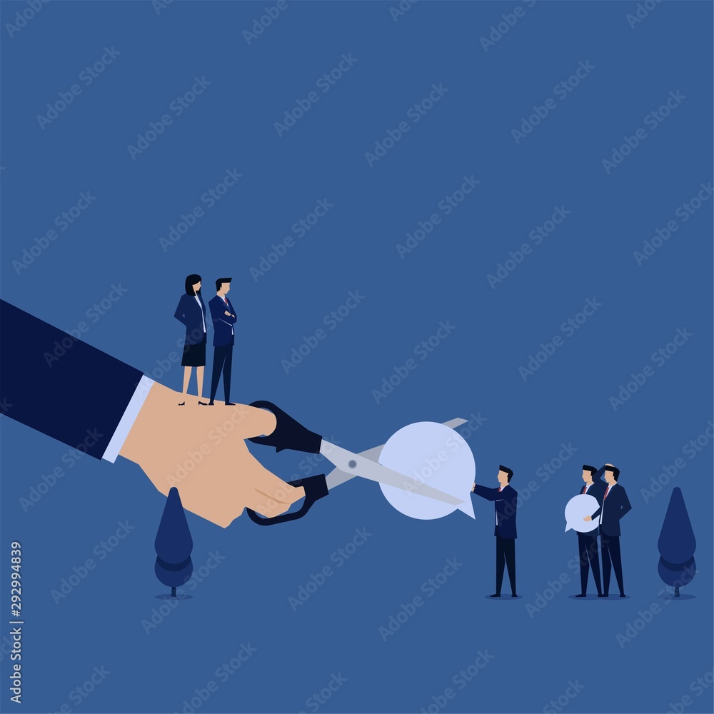 Business flat vector concept businessman cut bubble chat metaphor of failed communication. Business flat vector concept businessman cut bubble chat metaphor of failed communication.