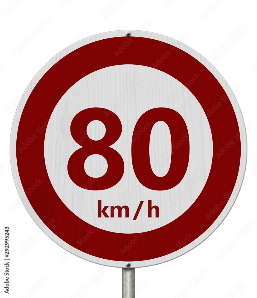 Red and white 80 km speed limit sign Red and white 80 km speed limit sign