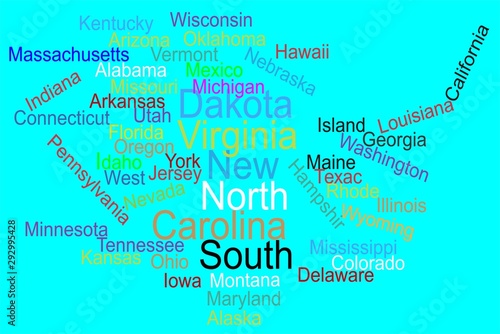 USA word cloud map with words all states names Vector illustration