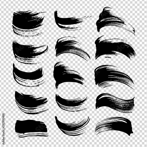 Textured ink black abstract brushstrokes isolated on imitation transparent background