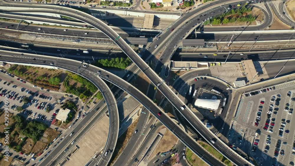 Aerial video of Attiki Odos multilevel junction highway leading to Athens International Airport Eleftherios Venizelos, Attica, Greece Aerial video of Attiki Odos multilevel junction highway leading to Athens International Airport Eleftherios Venizelos, Attica, Greece
