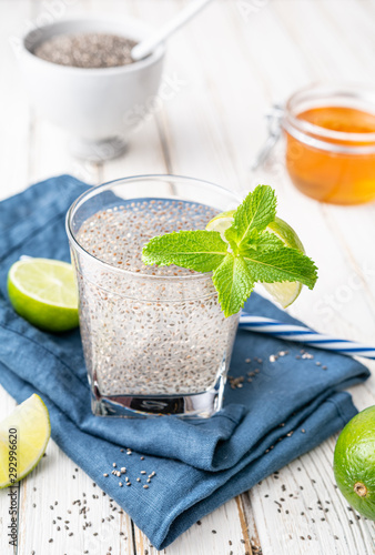 Mexican Energizing drink, Chia Fresca made from water, seeds, lime and sweetened with honey photo