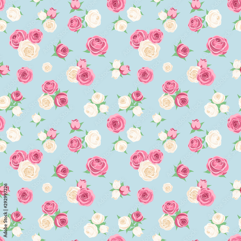 White roses and pink roses seamless pattern. Flowers texture for fabric, wrapping, wallpaper. Decorative print.