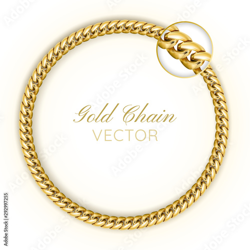 3D Realistic vector gold chain. Gold Chain round wreaths for use as a decorative element. Luxury background.