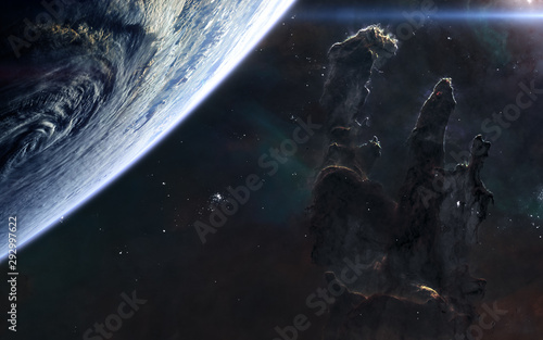 Fototapeta Naklejka Na Ścianę i Meble -  Beautiful deep space. Planet, Pillars of Creation. Science fiction. Elements of this image furnished by NASA