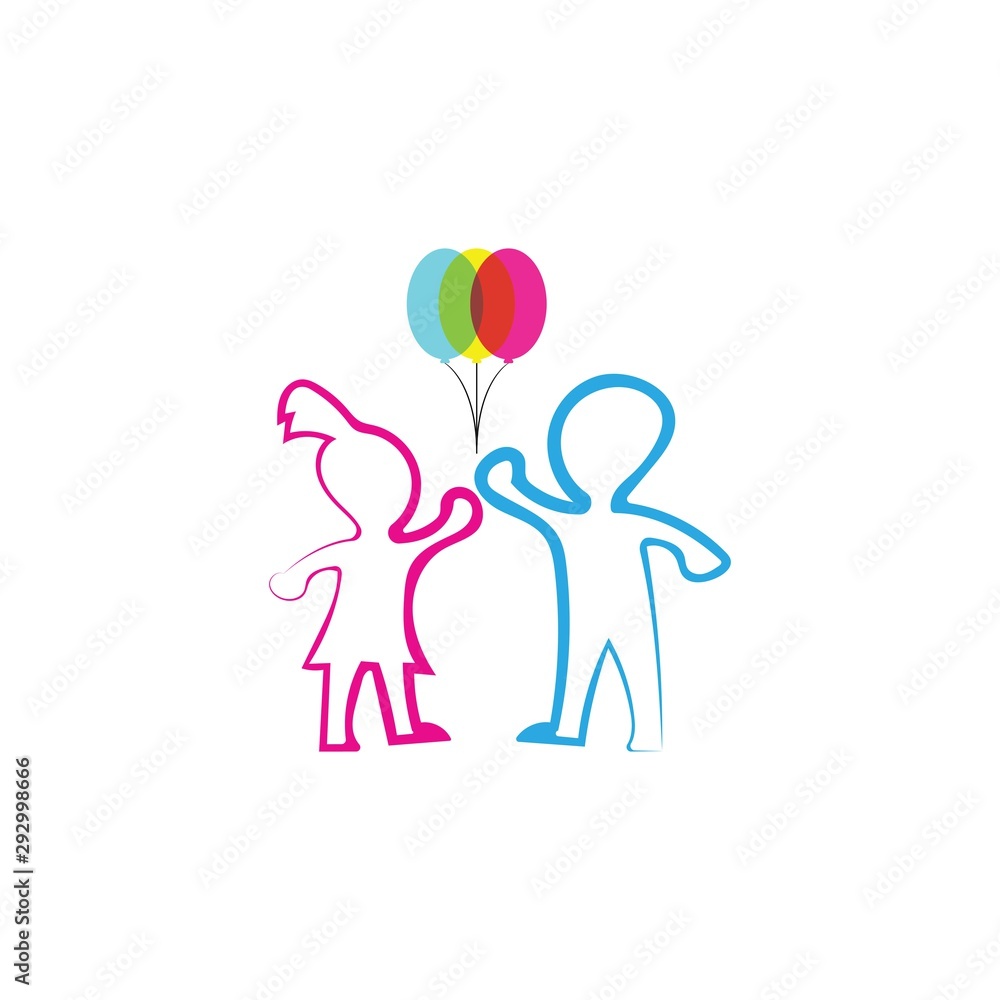 Kids Playing Balloon Logo Template Design Vector Ilustration