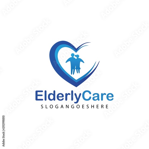 Elderly healthcare heart shaped logo. Nursing home sign