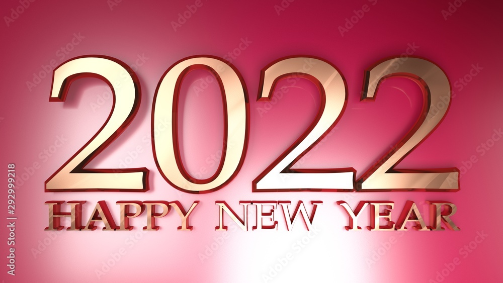 2022 Happy New Year copper write on metallic red background - 3D rendering illustration 2022 Happy New Year copper write on metallic red background - 3D rendering illustration