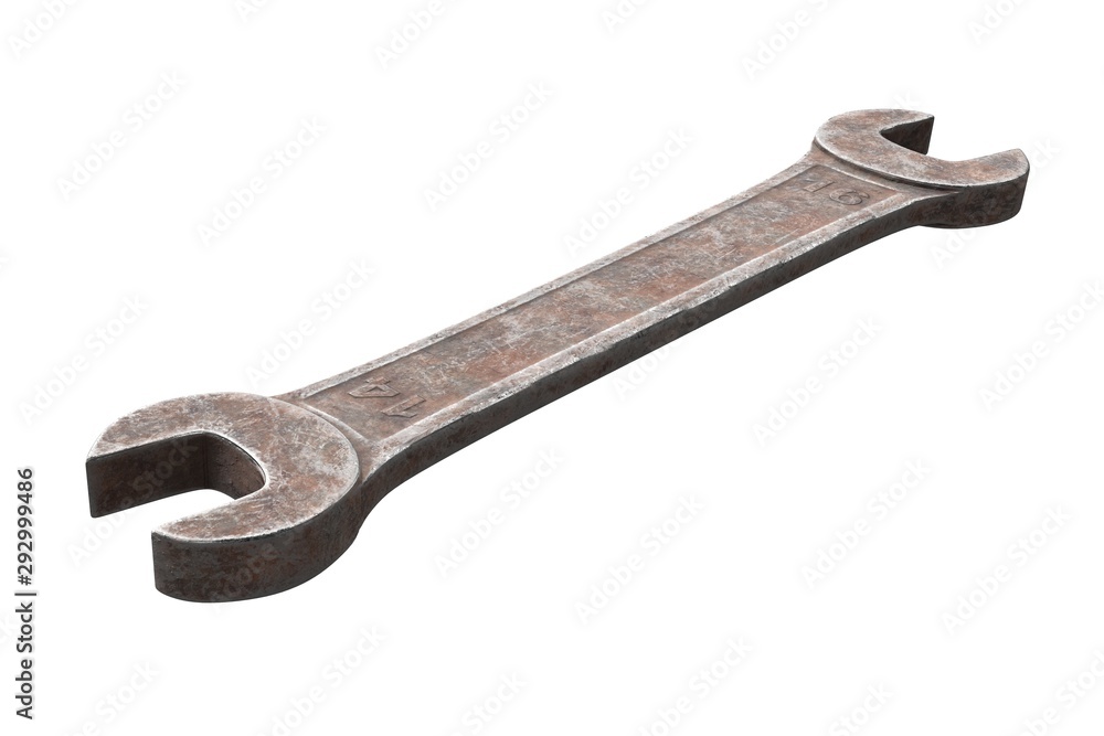 3D render of old and rusty Universal Spanner Wrench isolated on white 3D render of old and rusty Universal Spanner Wrench isolated on white